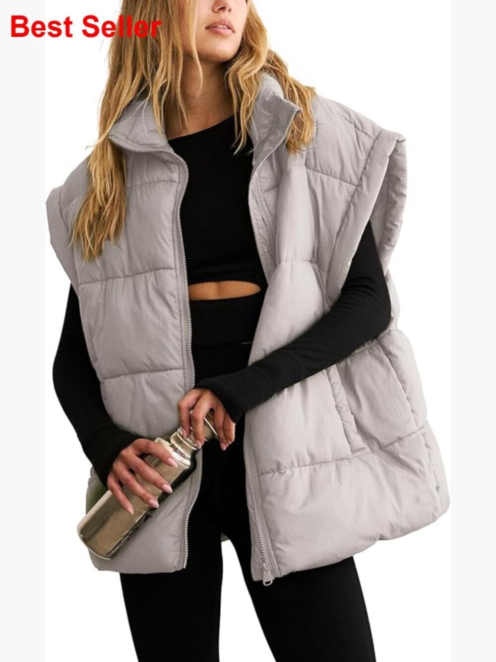 Polyester Blend Lining Oversized Puffer Vest Quilted Sleeveless Padded Jacket